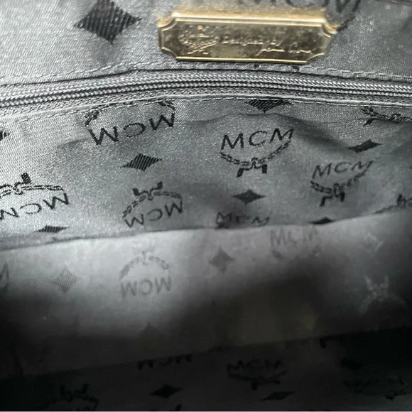 MCM Black Leather Tote Shoulder Bag with Gold Accents - Picture 9 of 13